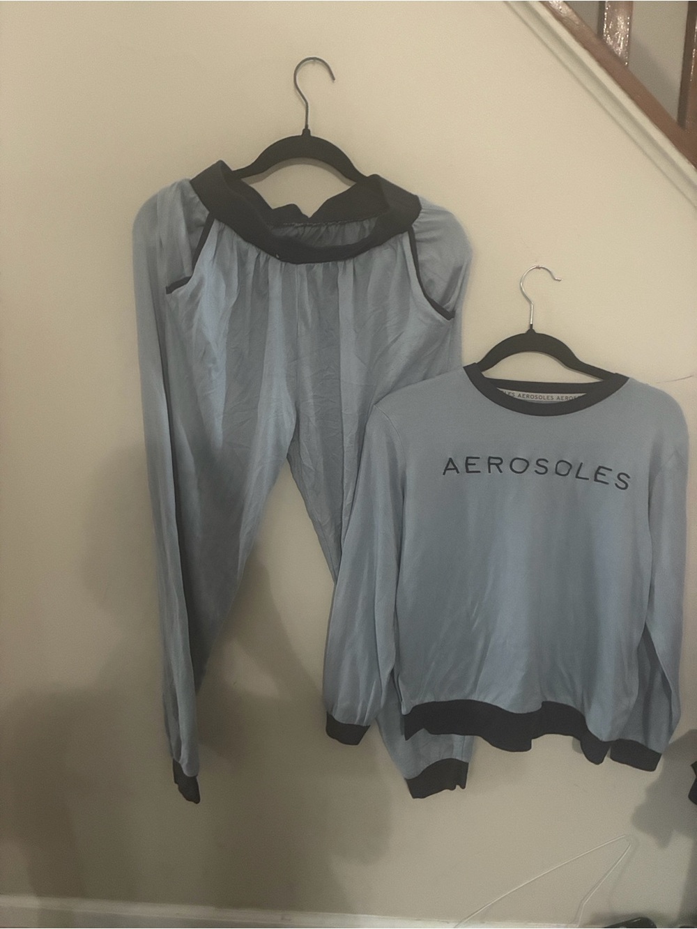 AEROSOLES Light Blue Pajama Set with Black Trim
